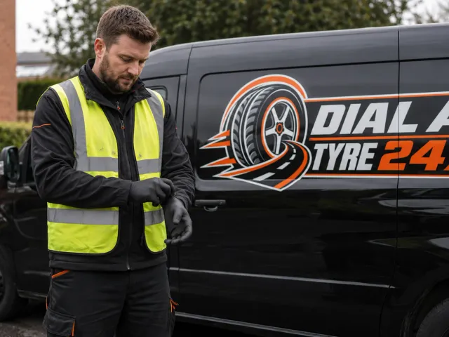 Technician removing a locking wheel nut from a vehicle wheel during mobile service